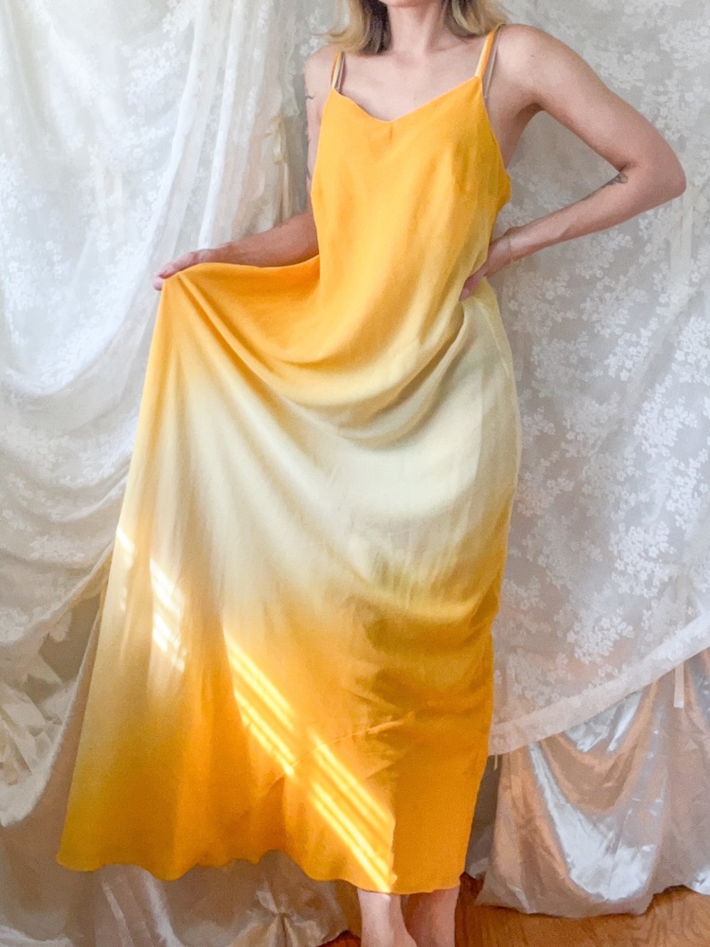 Vintage Golden Hour Ombré Chiffon Maxi Dress